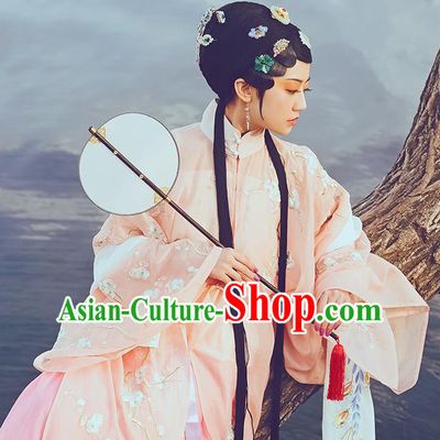 Chinese Ancient Patrician Lady Hanfu Dress Traditional Ming Dynasty Noble Female Costumes and Hair Accessories Full Set