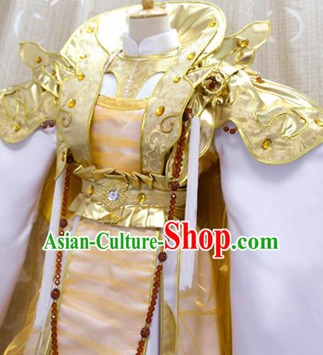 China Cosplay Empress Golden Dress Custom Clothing Traditional Ancient Chivalrous Queen Costumes Full Set China Cosplay Empress Golden Dress Custom Clothing Traditional Ancient Chivalrous Queen Costumes Full Set