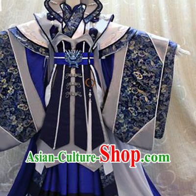 Cosplay Royal King Commander Costumes Custom China Ancient Swordsman Beiming Huangyuan Blue Clothing