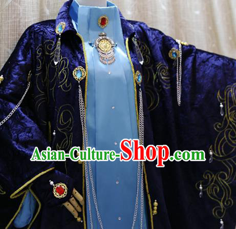 Cosplay Royal Highness Deep Blue Costumes Custom China Ancient Noble Lord Clothing Cosplay Royal Highness Deep Blue Costumes Custom China Ancient Noble Lord Clothing