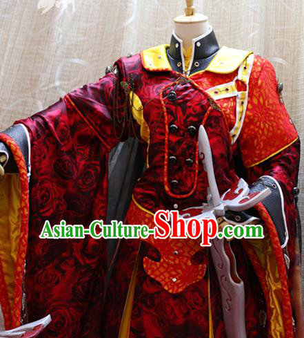 Cosplay Emperor Yinchuan Costumes Custom China Ancient Swordsman King Red Clothing Cosplay Emperor Yinchuan Costumes Custom China Ancient Swordsman King Red Clothing