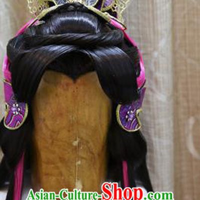 Cosplay Warrior Knight Wig Sheath Handmade China Ancient Swordsman Wigs Style and Purple Hair Crown