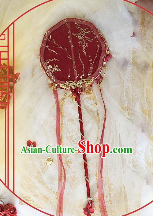 China Classical Red Palace Fans Handmade Hanfu Silk Fans Ribbon Fan China Classical Red Palace Fans Handmade Hanfu Silk Fans Ribbon Fan