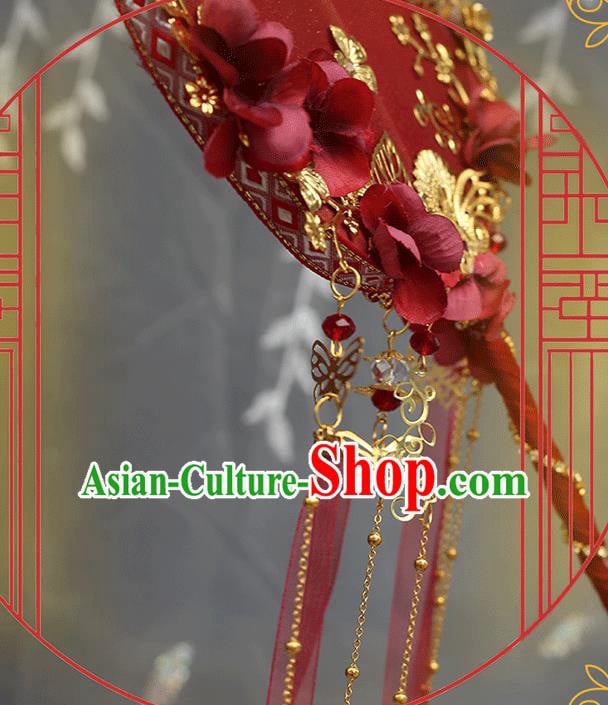 China Classical Red Palace Fans Handmade Hanfu Silk Fans Ribbon Fan China Classical Red Palace Fans Handmade Hanfu Silk Fans Ribbon Fan