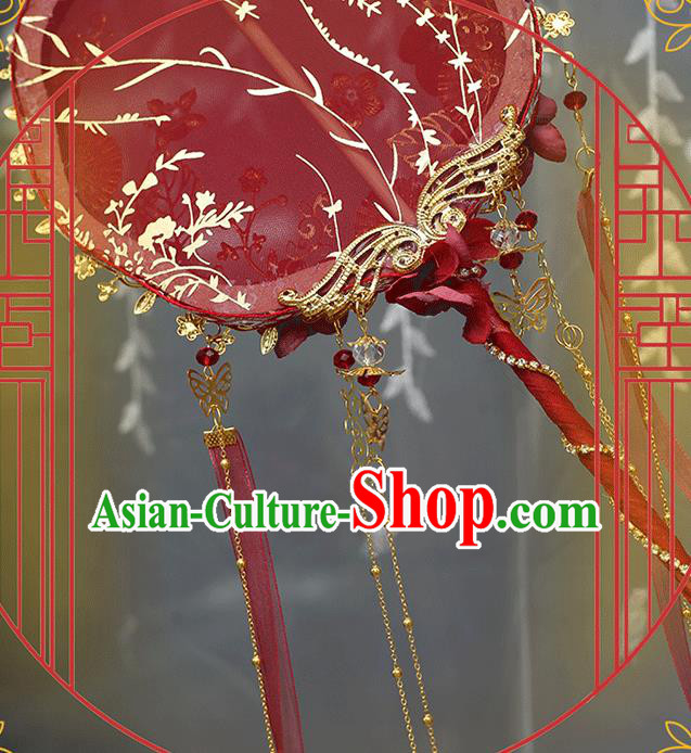 China Classical Red Palace Fans Handmade Hanfu Silk Fans Ribbon Fan China Classical Red Palace Fans Handmade Hanfu Silk Fans Ribbon Fan