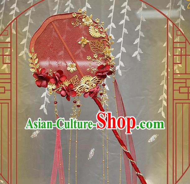 China Classical Red Palace Fans Handmade Hanfu Silk Fans Ribbon Fan China Classical Red Palace Fans Handmade Hanfu Silk Fans Ribbon Fan