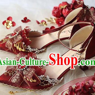 Halloween Cosplay Red High Heels Shoes Custom Bride Shoes