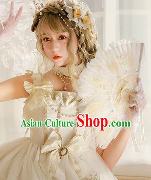 Halloween Beige Feather Folding Fans Handmade Custom Classical Bride Fan Halloween Beige Feather Folding Fans Handmade Custom Classical Bride Fan