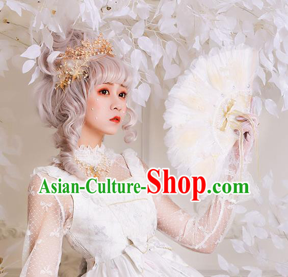 Halloween Beige Feather Folding Fans Handmade Custom Classical Bride Fan Halloween Beige Feather Folding Fans Handmade Custom Classical Bride Fan