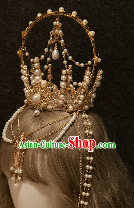 Halloween Cosplay Goddess Pearls Royal Crown Handmade Tassel Hair Accessories Halloween Cosplay Goddess Pearls Royal Crown Handmade Tassel Hair Accessories