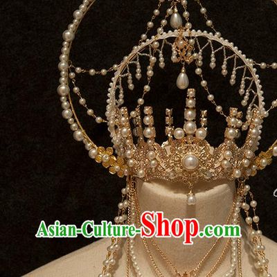 Handmade Tassel Hair Accessories Halloween Cosplay Goddess Pearls Royal Crown