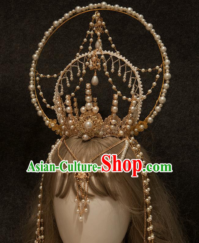 Handmade Tassel Hair Accessories Halloween Cosplay Goddess Pearls Royal Crown Handmade Tassel Hair Accessories Halloween Cosplay Goddess Pearls Royal Crown