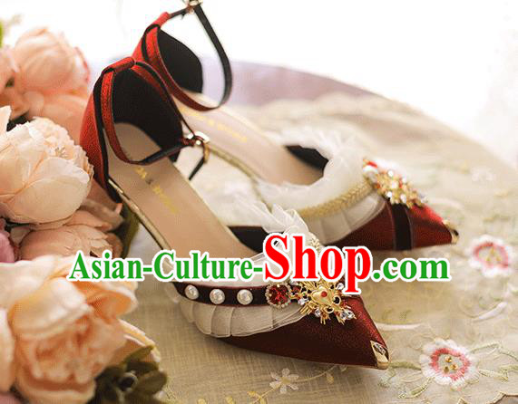 Halloween Cosplay Wine Red High Heels Shoes Custom Bride Wedding Shoes Halloween Cosplay Wine Red High Heels Shoes Custom Bride Wedding Shoes