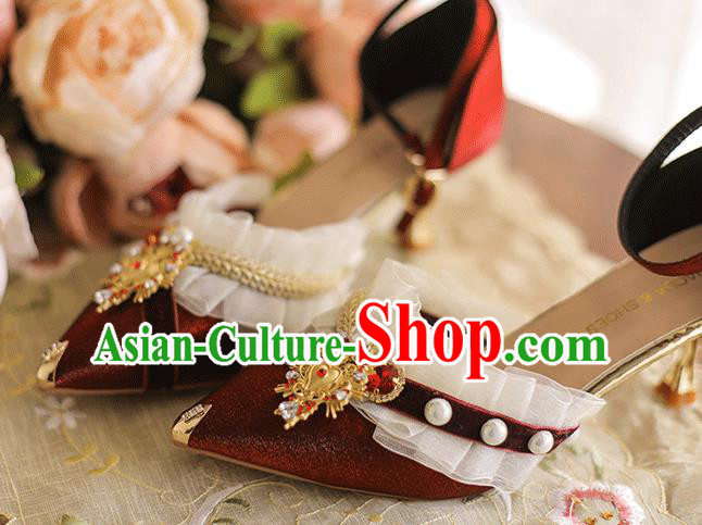 Halloween Cosplay Wine Red High Heels Shoes Custom Bride Wedding Shoes Halloween Cosplay Wine Red High Heels Shoes Custom Bride Wedding Shoes