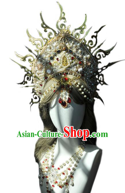Handmade Baroque Hair Accessories Halloween Cosplay Deluxe Queen Royal Crown Headwear Handmade Baroque Hair Accessories Halloween Cosplay Deluxe Queen Royal Crown Headwear