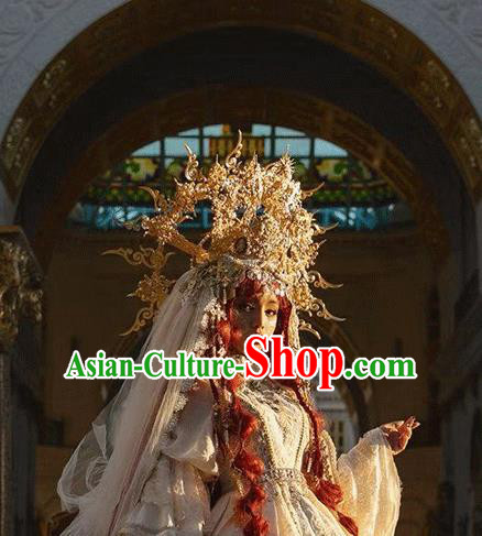 Handmade Goddess Hair Accessories Baroque Headwear Halloween Cosplay Medusa Deluxe Golden Royal Crown Handmade Goddess Hair Accessories Baroque Headwear Halloween Cosplay Medusa Deluxe Golden Royal Crown