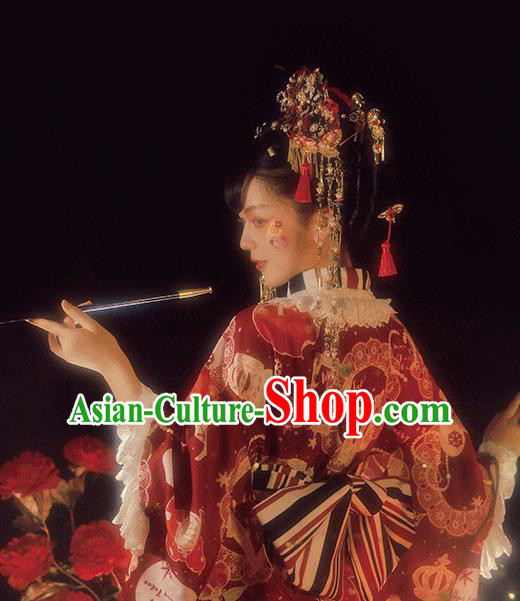 Halloween Cosplay Courtesan Deluxe Hair Crown Handmade Japanese Kimono Hair Accessories Headwear Halloween Cosplay Courtesan Deluxe Hair Crown Handmade Japanese Kimono Hair Accessories Headwear