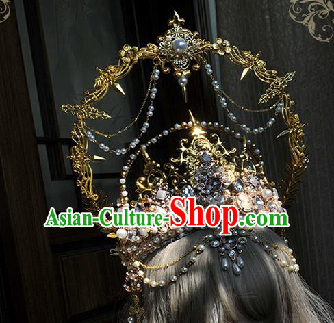 Handmade Gothic Queen Hair Accessories Headwear Halloween Cosplay Deluxe Golden Royal Crown Handmade Gothic Queen Hair Accessories Headwear Halloween Cosplay Deluxe Golden Royal Crown