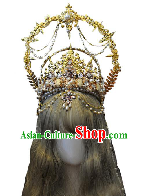 Handmade Gothic Queen Hair Accessories Headwear Halloween Cosplay Deluxe Golden Royal Crown Handmade Gothic Queen Hair Accessories Headwear Halloween Cosplay Deluxe Golden Royal Crown