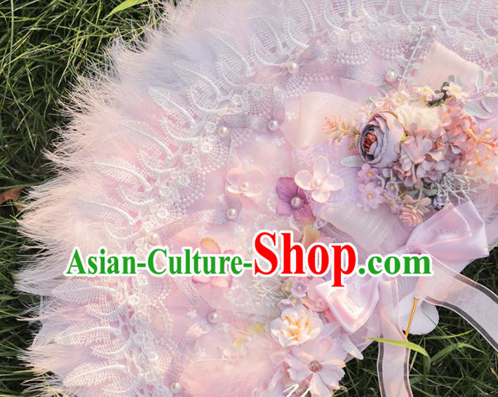 Handmade Versailles Folding Fans Classical Wedding Bride Pink Feather Fan Handmade Versailles Folding Fans Classical Wedding Bride Pink Feather Fan