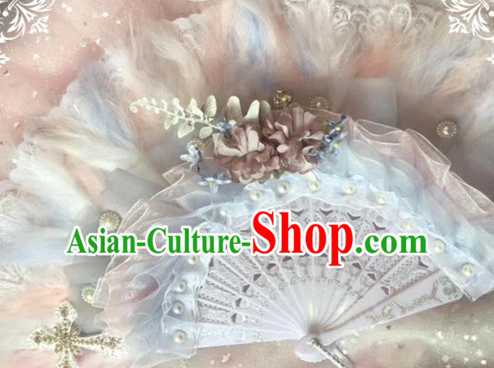 Handmade Victorian Age Folding Fans Classical Court Lady Feather Fan Handmade Victorian Age Folding Fans Classical Court Lady Feather Fan