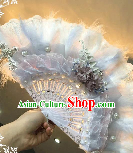 Handmade Victorian Age Folding Fans Classical Court Lady Feather Fan Handmade Victorian Age Folding Fans Classical Court Lady Feather Fan
