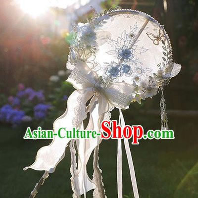 Handmade China Hanfu Palace Fans Classical Silk Fan Ribbon Round Fans