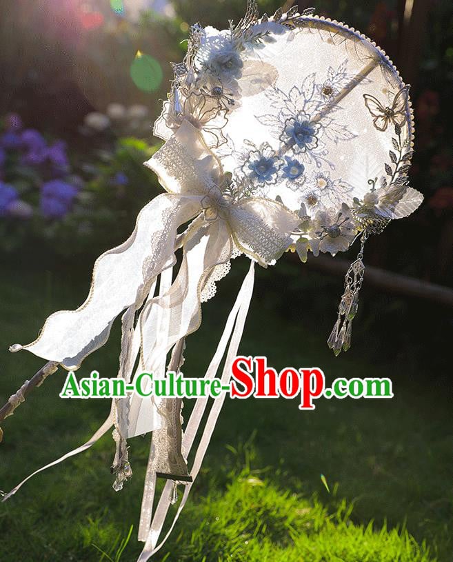 Handmade China Hanfu Palace Fans Classical Silk Fan Ribbon Round Fans Handmade China Hanfu Palace Fans Classical Silk Fan Ribbon Round Fans