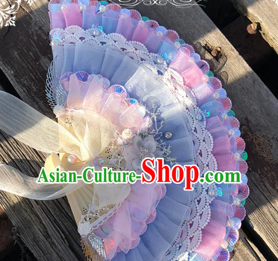 Handmade Wedding Blue Silk Folding Fans Wood Accordion Classical Bride Fan Handmade Wedding Blue Silk Folding Fans Wood Accordion Classical Bride Fan