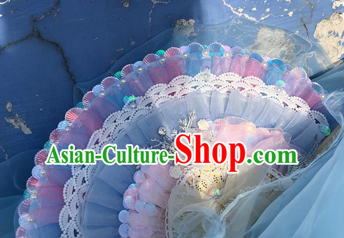 Handmade Wedding Blue Silk Folding Fans Wood Accordion Classical Bride Fan Handmade Wedding Blue Silk Folding Fans Wood Accordion Classical Bride Fan
