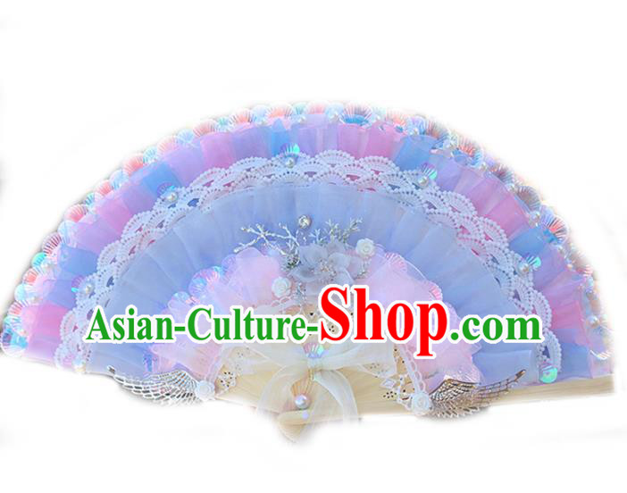 Handmade Wedding Blue Silk Folding Fans Wood Accordion Classical Bride Fan Handmade Wedding Blue Silk Folding Fans Wood Accordion Classical Bride Fan