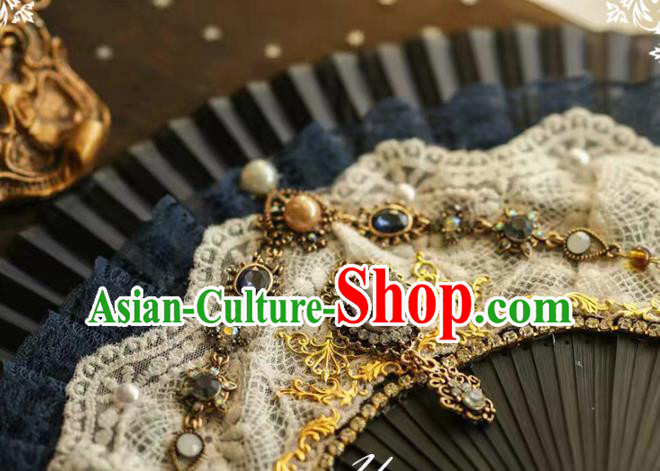 Handmade European Court Folding Fans Classical Dowager Fan Black Lace Accordion Handmade European Court Folding Fans Classical Dowager Fan Black Lace Accordion