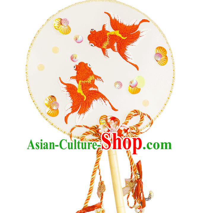 China Traditional Palace Fans Handmade Classical Silk Fan Embroidered Goldfish Round Fan China Traditional Palace Fans Handmade Classical Silk Fan Embroidered Goldfish Round Fan