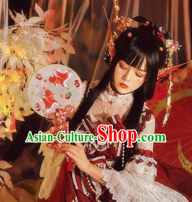 China Traditional Palace Fans Handmade Classical Silk Fan Embroidered Goldfish Round Fan China Traditional Palace Fans Handmade Classical Silk Fan Embroidered Goldfish Round Fan