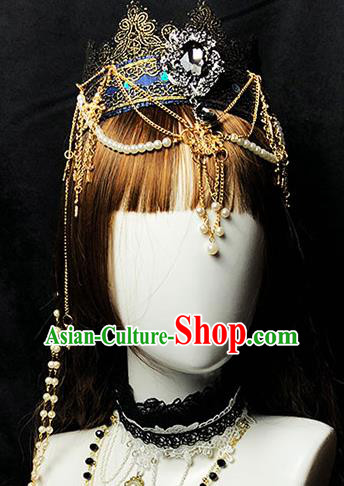Handmade Gothic Bride Hair Accessories Headwear Halloween Cosplay Princess Deluxe Black Royal Crown Handmade Gothic Bride Hair Accessories Headwear Halloween Cosplay Princess Deluxe Black Royal Crown
