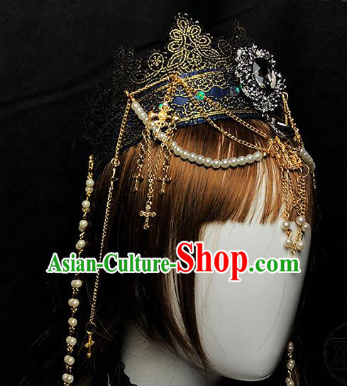 Handmade Gothic Bride Hair Accessories Headwear Halloween Cosplay Princess Deluxe Black Royal Crown Handmade Gothic Bride Hair Accessories Headwear Halloween Cosplay Princess Deluxe Black Royal Crown