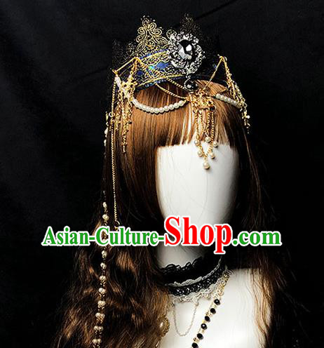 Handmade Gothic Bride Hair Accessories Headwear Halloween Cosplay Princess Deluxe Black Royal Crown Handmade Gothic Bride Hair Accessories Headwear Halloween Cosplay Princess Deluxe Black Royal Crown