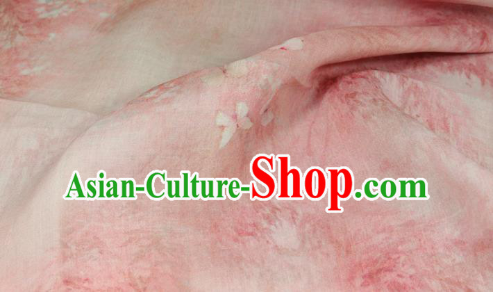 Chinese Traditional Butterfly Pattern Pink Flax Fabric Qipao Dress Cloth Asian Linen Drapery