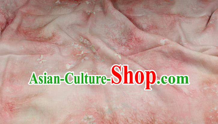 Chinese Traditional Butterfly Pattern Pink Flax Fabric Qipao Dress Cloth Asian Linen Drapery