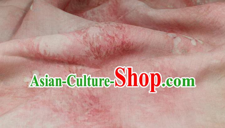 Chinese Traditional Butterfly Pattern Pink Flax Fabric Qipao Dress Cloth Asian Linen Drapery