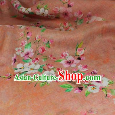 Chinese Printing Peach Blossom Pattern Pink Ramine Fabric Flax Cloth Traditional Asian Qipao Dress Linen Drapery
