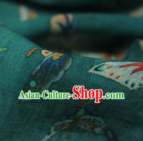 Chinese Traditional Butterfly Pattern Green Flax Asian Linen Drapery Qipao Dress Cloth Ramine Fabric Chinese Traditional Butterfly Pattern Green Flax Asian Linen Drapery Qipao Dress Cloth Ramine Fabric