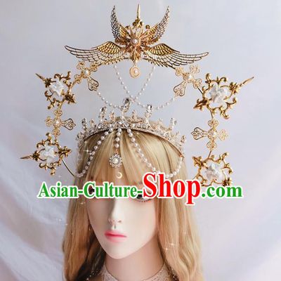 Halloween Cosplay Princess Royal Crown and Aureole Stage Show Gothic Headwear Handmade Bride Hair Accessories