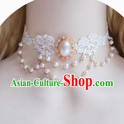 Europe Court White Lace Necklace Baroque Bride Pearls Necklet Halloween Cosplay Princess Accessories