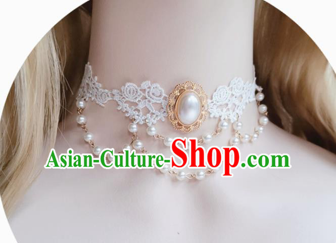 Europe Court White Lace Necklace Baroque Bride Pearls Necklet Halloween Cosplay Princess Accessories Europe Court White Lace Necklace Baroque Bride Pearls Necklet Halloween Cosplay Princess Accessories