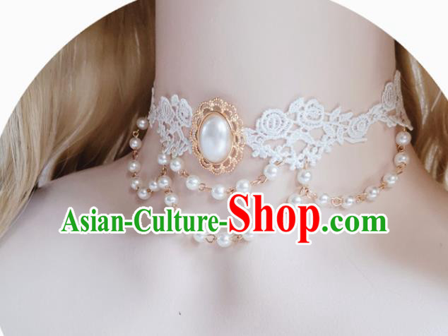 Europe Court White Lace Necklace Baroque Bride Pearls Necklet Halloween Cosplay Princess Accessories Europe Court White Lace Necklace Baroque Bride Pearls Necklet Halloween Cosplay Princess Accessories