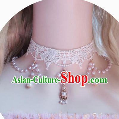 Custom Lolita Lace Pearls Necklace Halloween Cosplay Wedding Accessories Bride Necklet