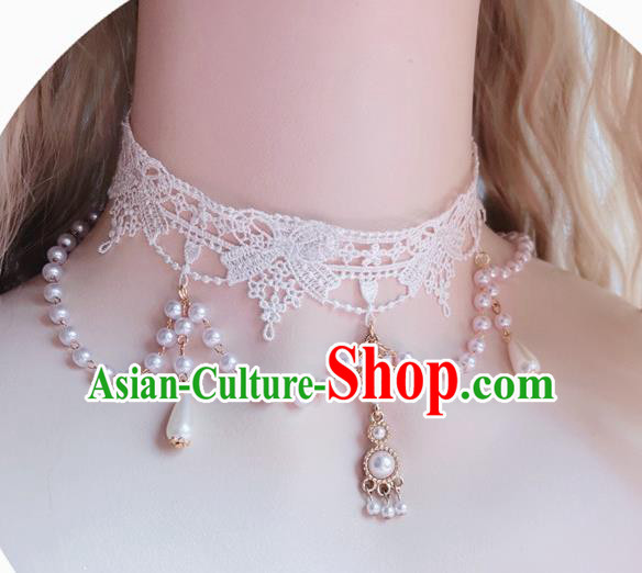 Custom Lolita Lace Pearls Necklace Halloween Cosplay Wedding Accessories Bride Necklet Custom Lolita Lace Pearls Necklace Halloween Cosplay Wedding Accessories Bride Necklet