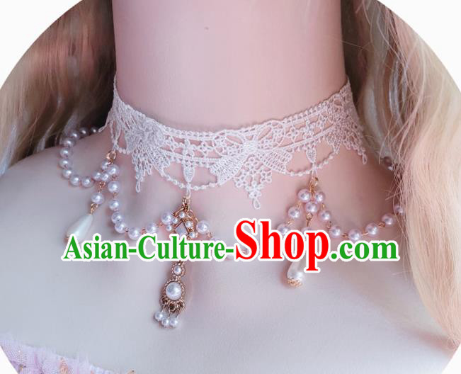 Custom Lolita Lace Pearls Necklace Halloween Cosplay Wedding Accessories Bride Necklet Custom Lolita Lace Pearls Necklace Halloween Cosplay Wedding Accessories Bride Necklet
