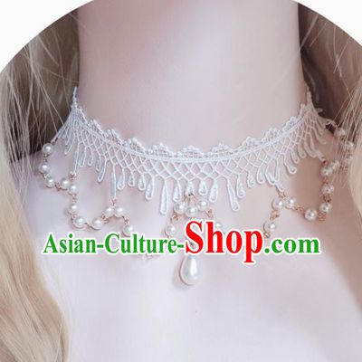Top Bride Wedding Necklace Halloween Cosplay Stage Show Accessories Europe Court White Lace Necklet